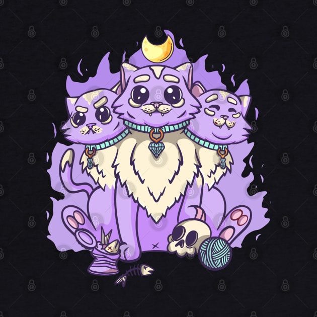 Kawaii Pastel Goth Cute Creepy 3 Headed Cat Skul, by PinkyTree